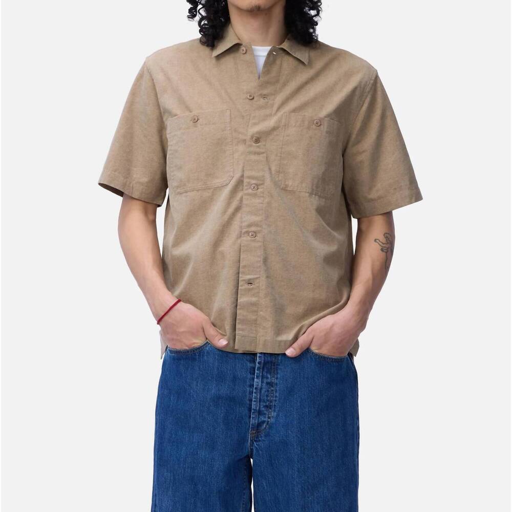 NEW 3SIXTEEN short sleeve work shirt in brown pigment dye